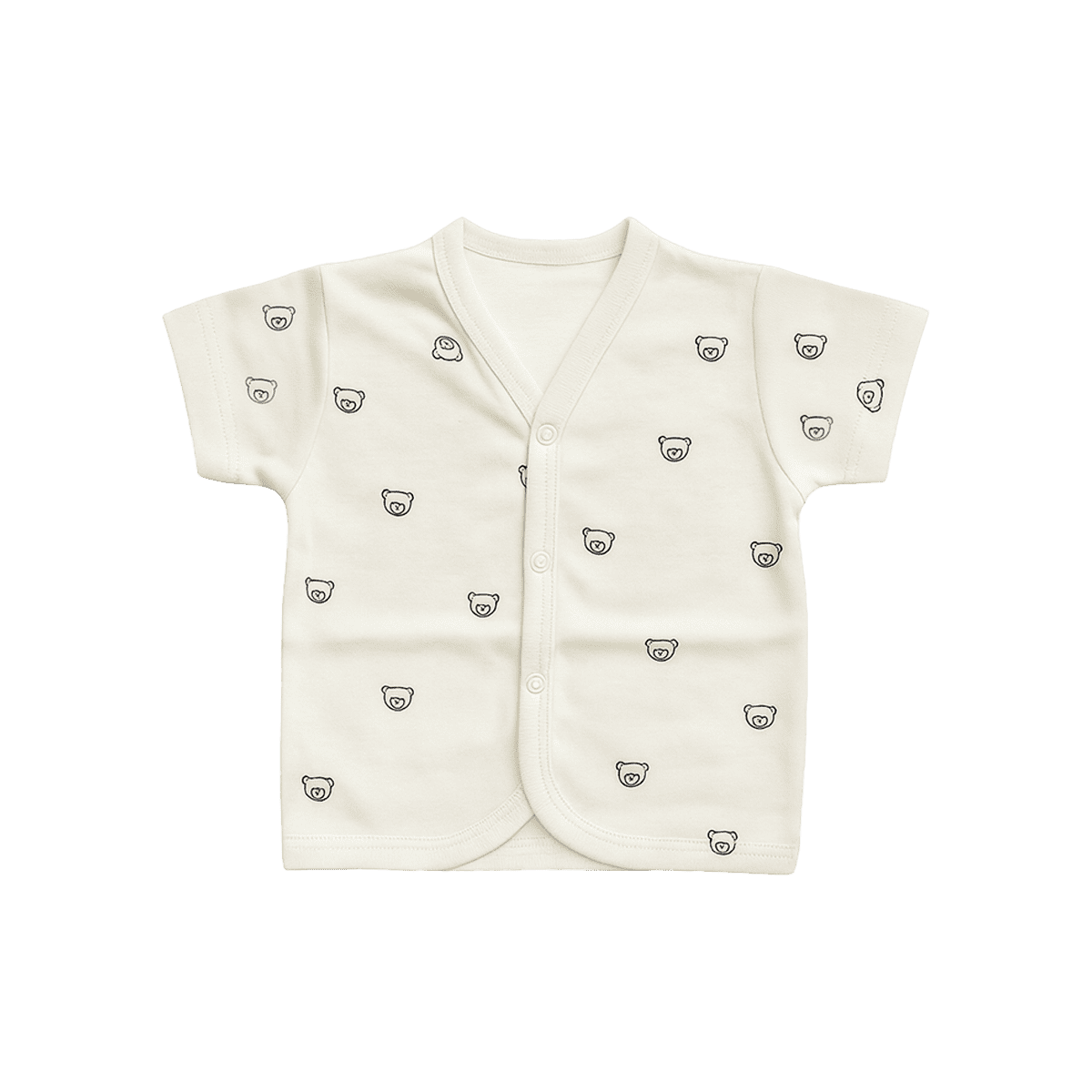 Baby boy cotton shirt in cream with black bear face print and button closure – short sleeve summer wear