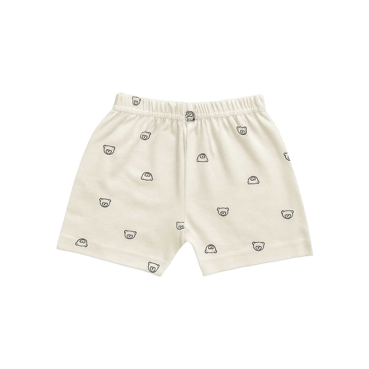 Baby boy cotton shorts in cream with black bear face print and elastic waistband – lightweight breathable summer wear