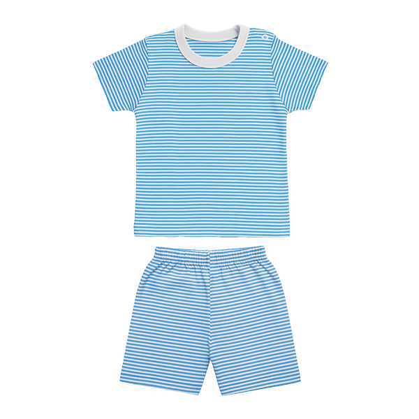 Baby boy summer outfit set with blue striped cotton t-shirt and matching shorts – lightweight breathable babywear