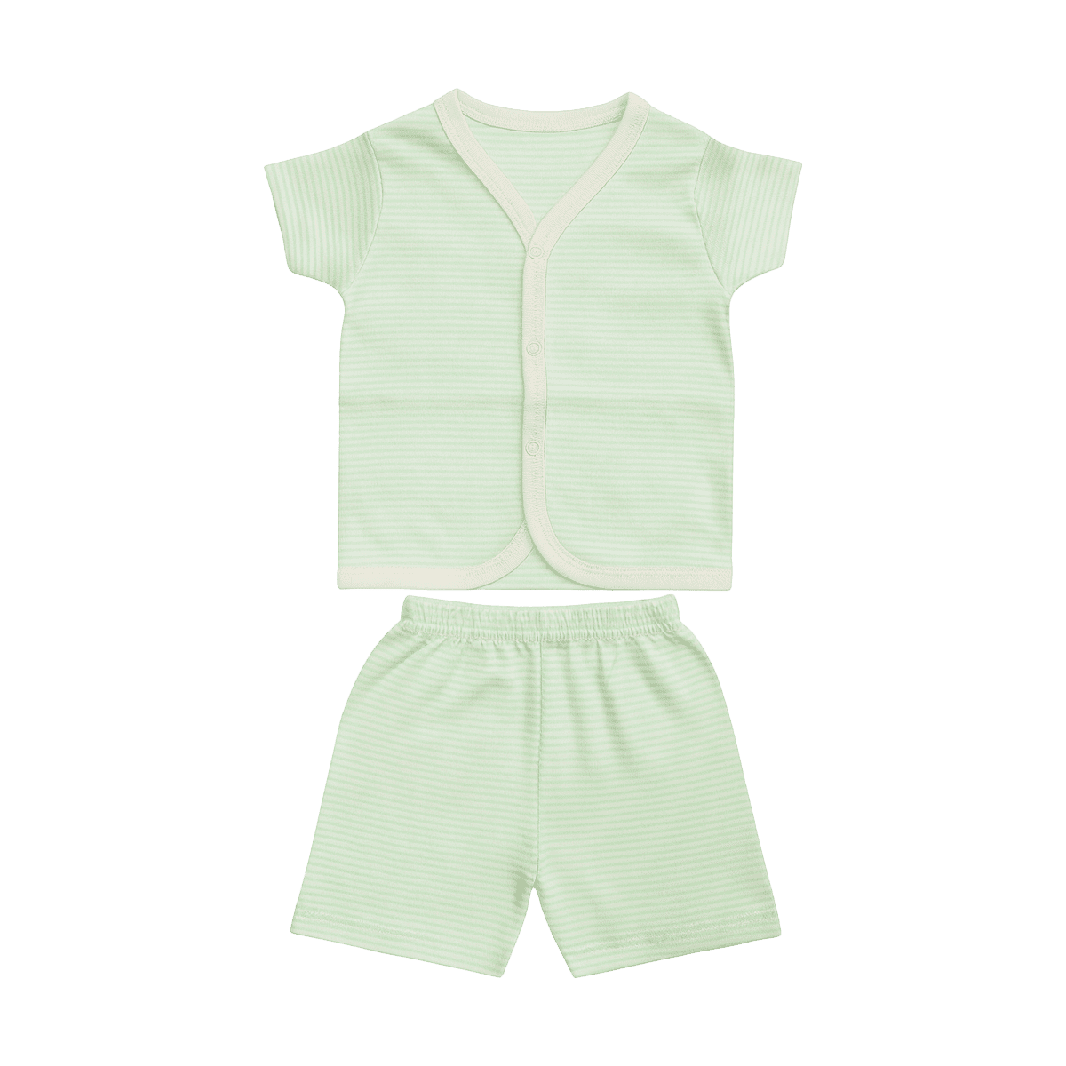 Baby boy summer outfit set with green striped cotton shirt and matching elastic shorts – lightweight breathable babywear