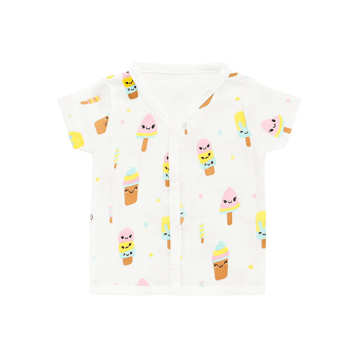 Baby cotton shirt with colorful ice cream print – short sleeve summer wear with button closure