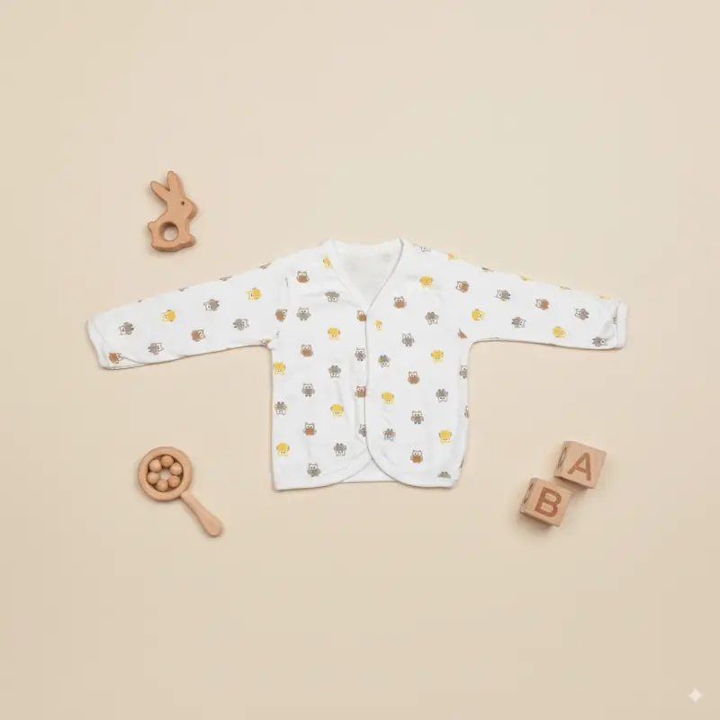 Baby full sleeve top with cute brown and yellow owls and bunny toy