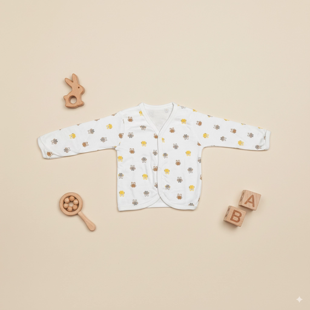 Baby full sleeve top with cute brown and yellow owls and bunny toy