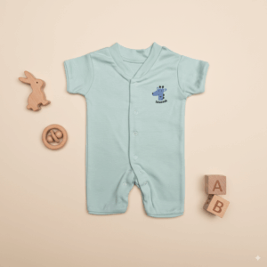 Newborn Half Sleeve Romper, 0-3 Months, Mint Green, Giraffe Print, Cotton