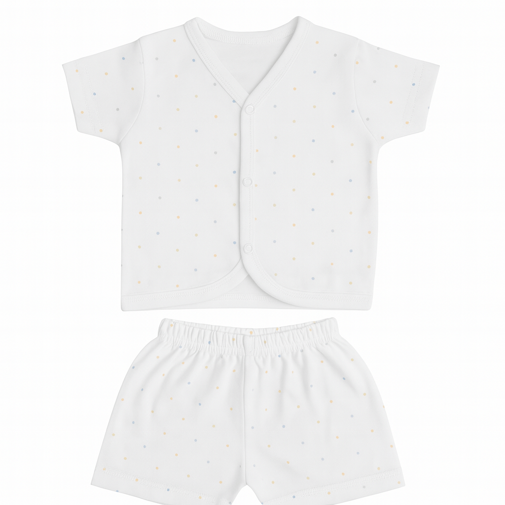 Baby Boys & Girls Cotton Short Sleeve Set – White with Colorful Dot Print | Summer Outfit (0-6 Months) - Image 3