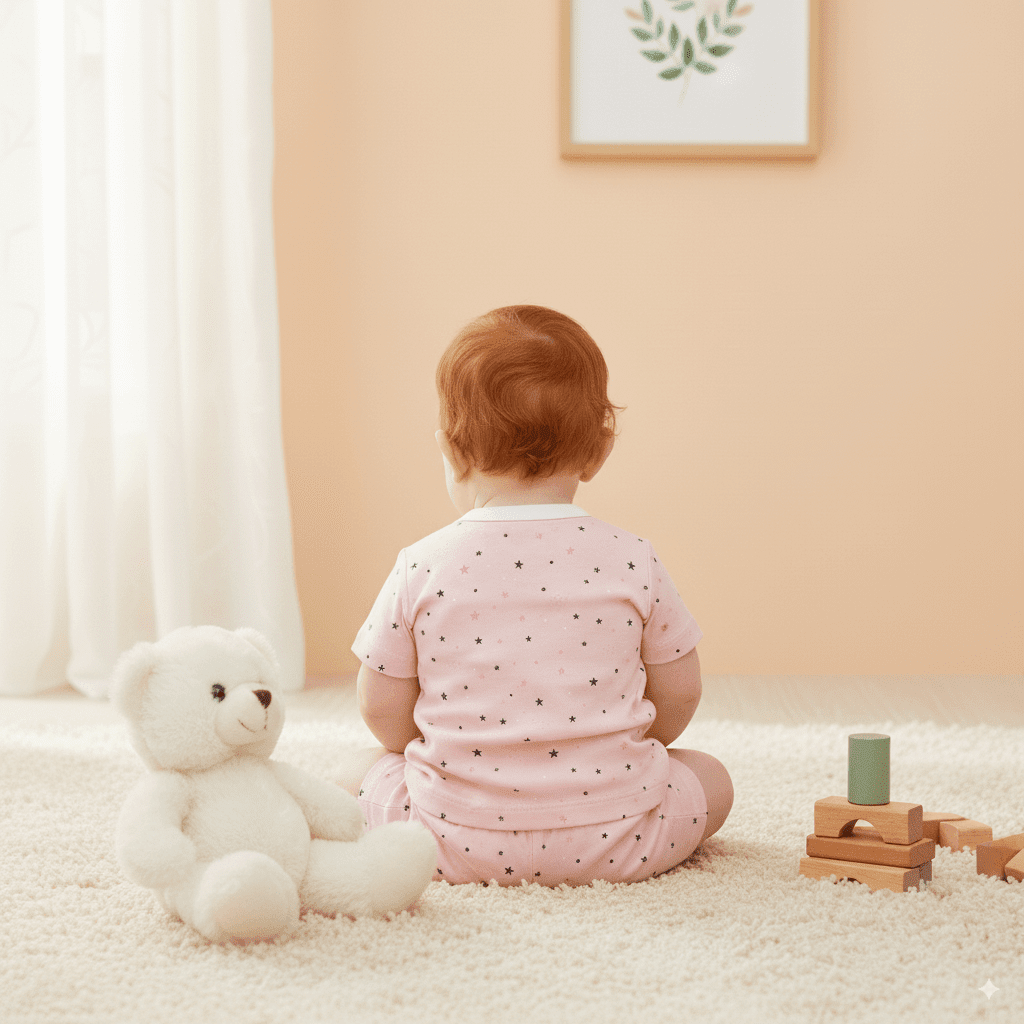 Baby Boys & Girls Cotton Short Sleeve Set – Light Pink with Star Print | Summer Outfit (0–6 Months) - Image 2