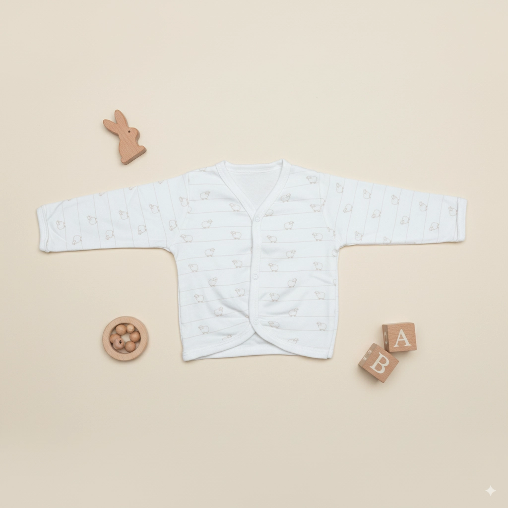 Newborn Full Sleeve Baby Vest, 0-3 Months, Sheep Print, Cotton Crossover