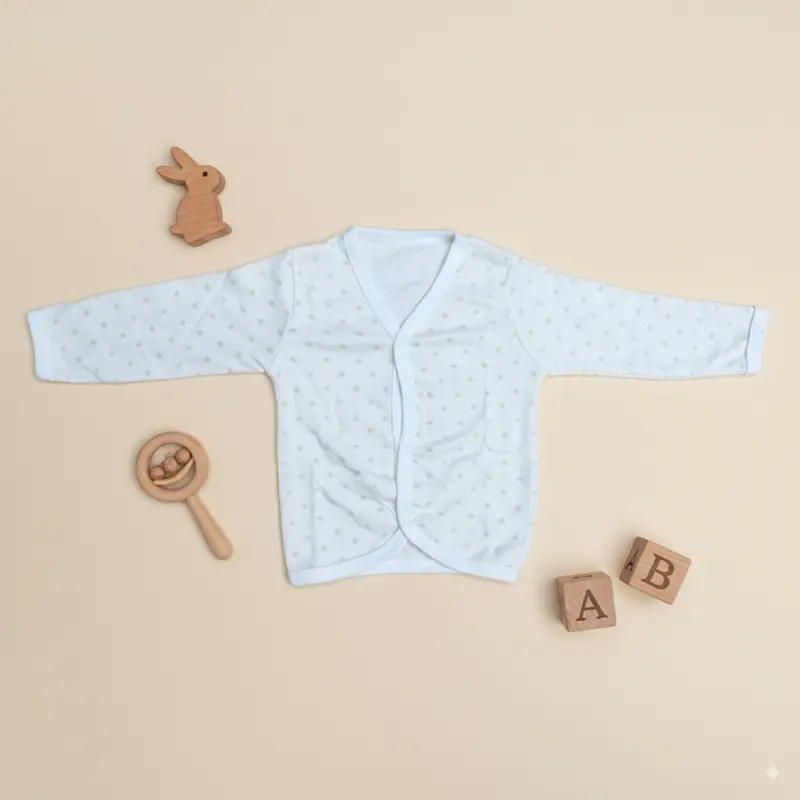 Full Sleeve Baby Vest, 3-6 Months, Light Blue Star Print, Crossover Cotton