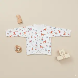 Newborn Full Sleeve Baby Vest, 0-3 Months, Woodland Animal Print, Cotton Crossover