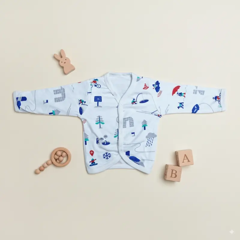 Newborn Full Sleeve Baby Vest, 0-3 Months, Activity Sports Print, Cotton Crossover