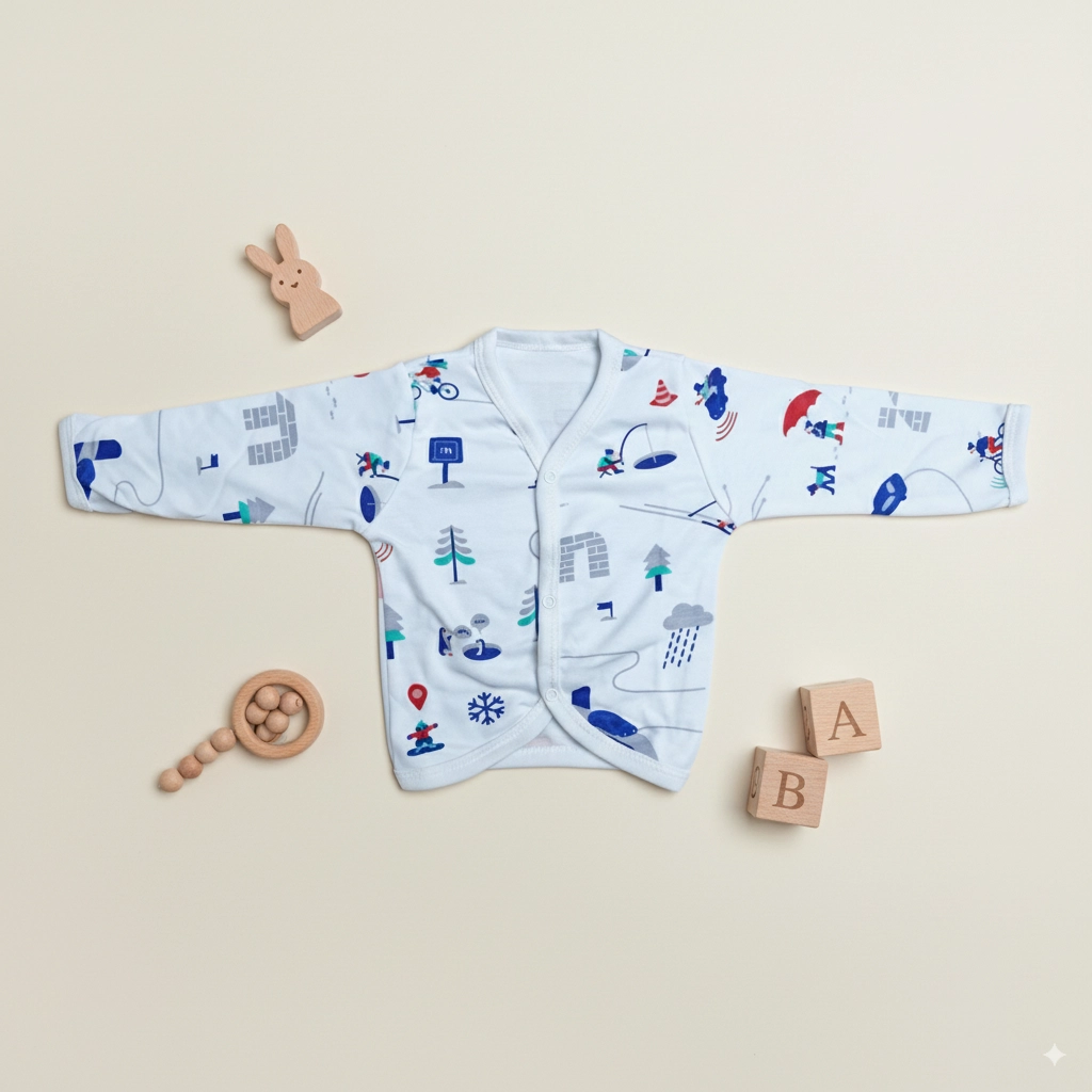 Newborn Full Sleeve Baby Vest, 0-3 Months, Activity Sports Print, Cotton Crossover