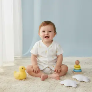 Baby Half Sleeve Romper Set, 6-12 Months, White Duck Print, Cotton