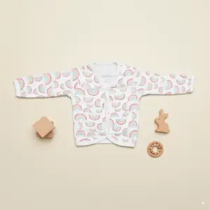 Newborn Full Sleeve Baby Vest, 0-3 Months, Pastel Rainbow Print, Cotton Crossover