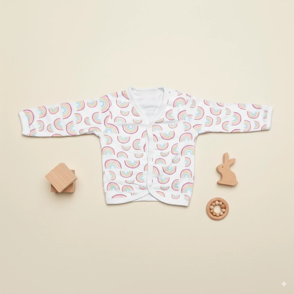 Newborn Full Sleeve Baby Vest, 0-3 Months, Pastel Rainbow Print, Cotton Crossover