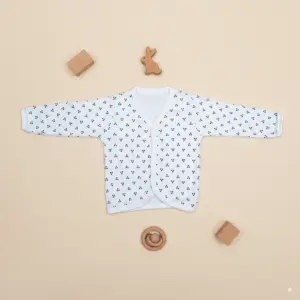 Full Sleeve Baby Vest, 3-6 Months, White Geometric Dot Print, Cotton Crossover
