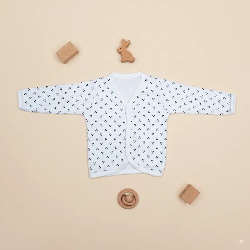 Full Sleeve Baby Vest, 3-6 Months, White Geometric Dot Print, Cotton Crossover