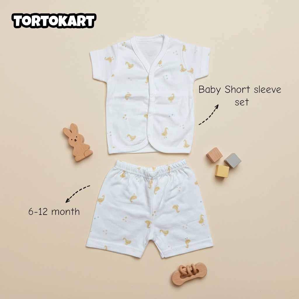 Baby Short Sleeve Set, 6-12 Months, White Duck Print, Cotton Romper