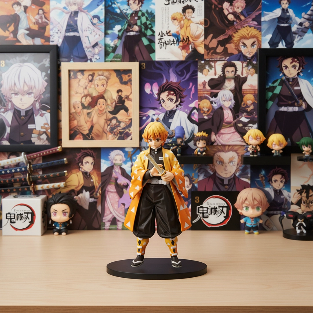 Action figure of Demon Slayer's Zenitsu Agatsuma in his yellow haori, holding his sword.