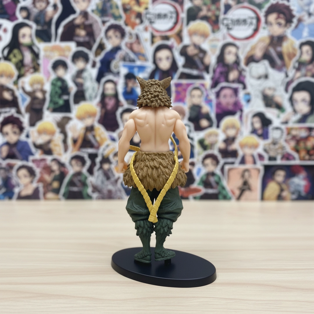 Back view of the shirtless Inosuke Hashibira figure wearing a boar mask.