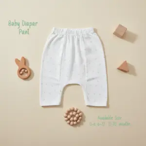 A 6-pack of Puffy Cheeks brand baby diaper pants in blue, yellow, pink, and white, featuring elastic waistbands and cute prints of bears, elephants, and lions, displayed on a clean white background.