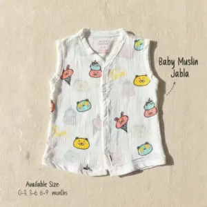 Puffy Cheeks sleeveless baby muslin jabla with cute cartoon animal ice cream cone print for infants.