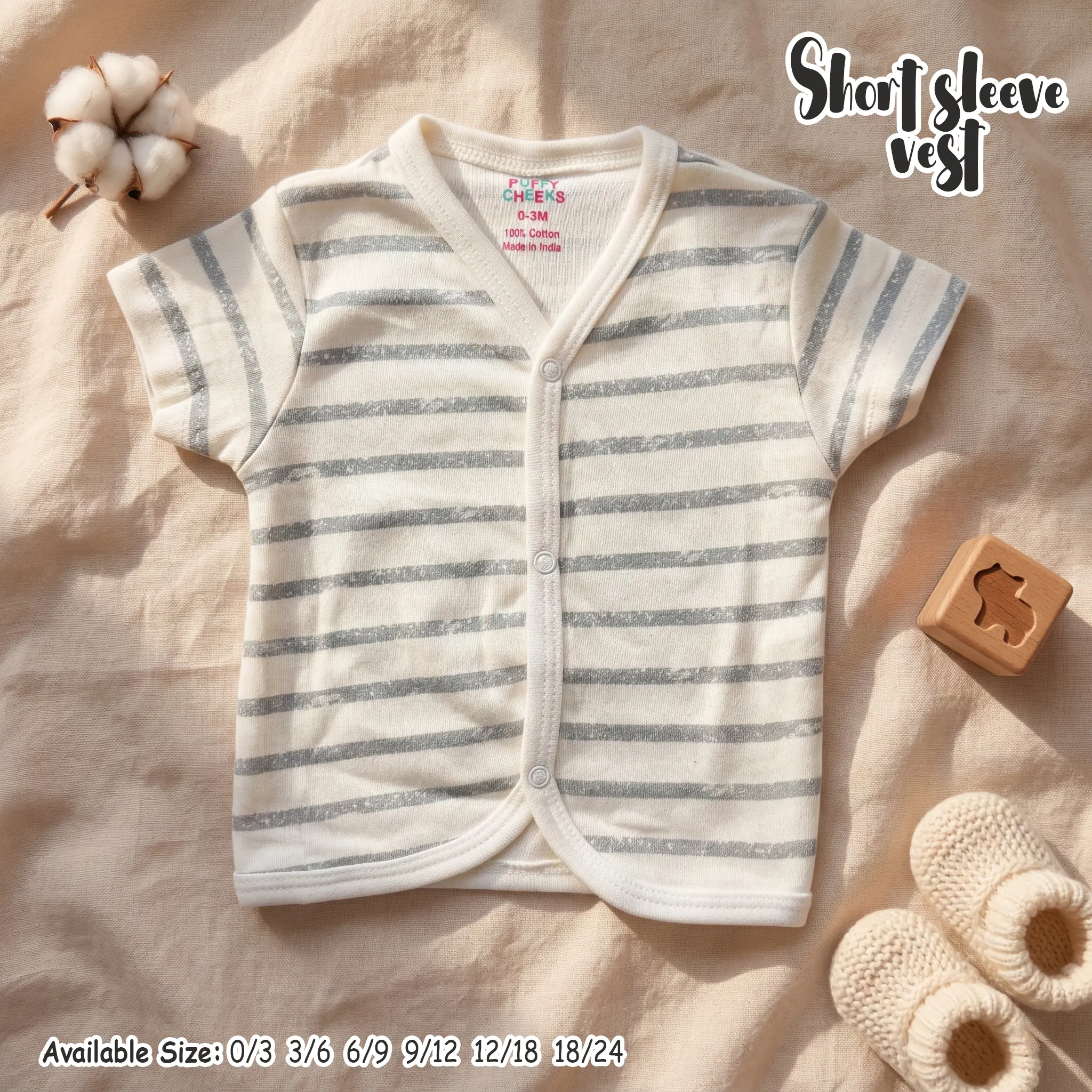 Puffy Cheeks 100% Cotton Baby Short Sleeve Vest - Image 3