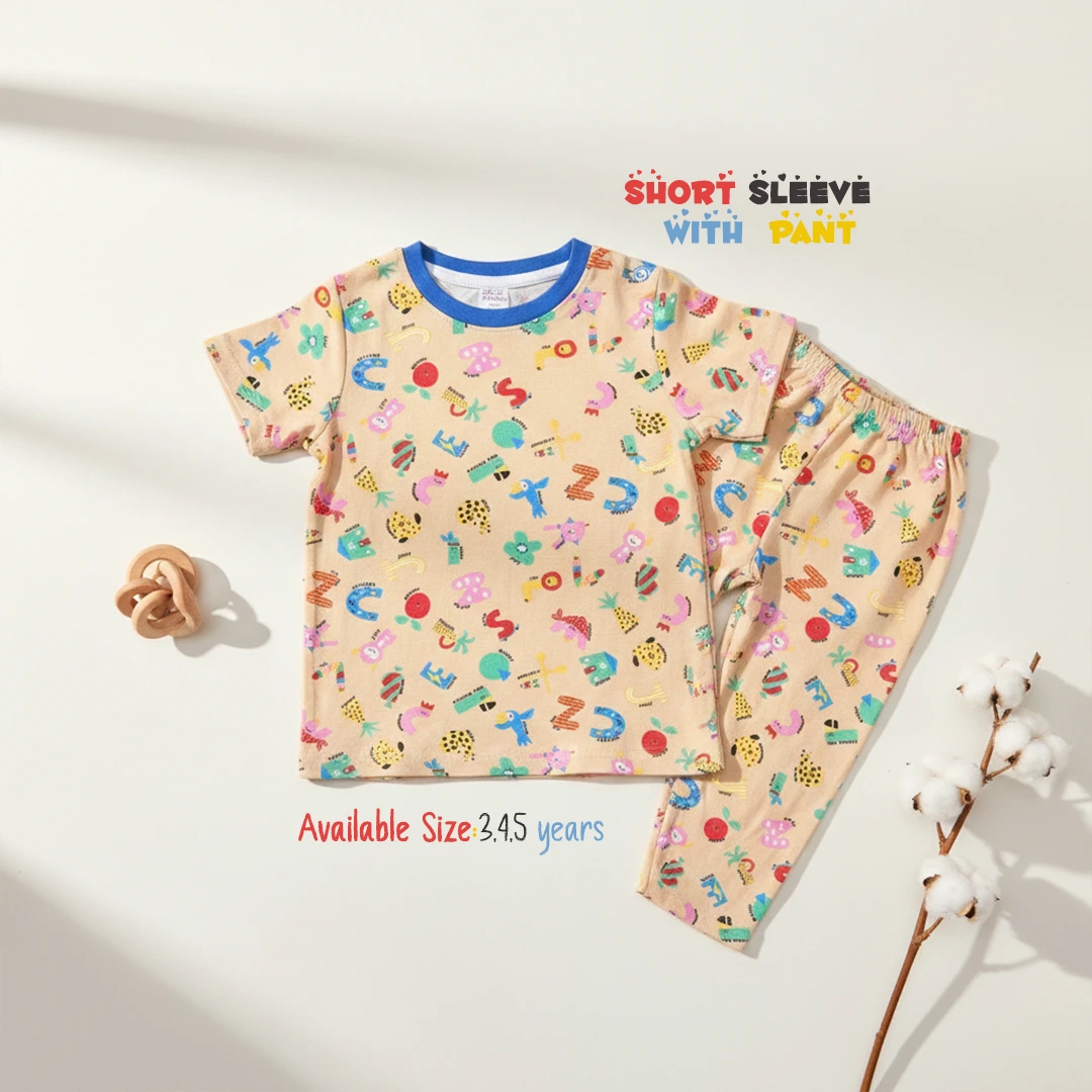 Puffy Cheeks Kids Short Sleeve T-Shirt and Pant Set (6-Piece Combo Pack) – Premium Soft Cotton Lounge & Playwear Suit for Boys and Girls (Sizes 3, 4, and 5 Years) - Image 3