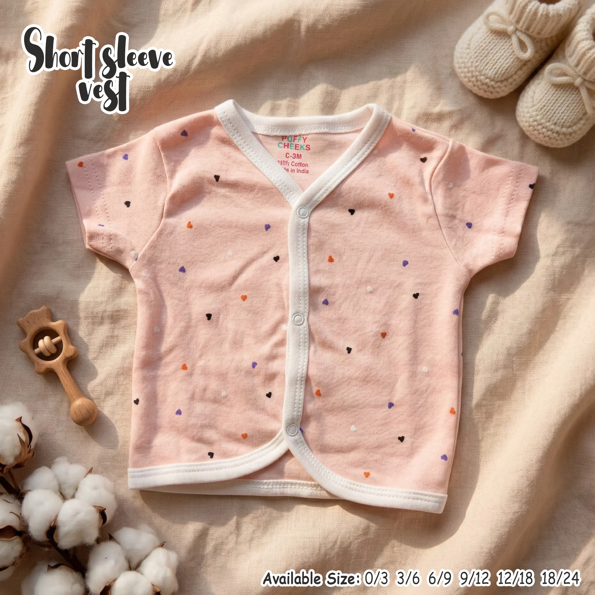 Puffy Cheeks 100% Cotton Baby Short Sleeve Vest - Image 4
