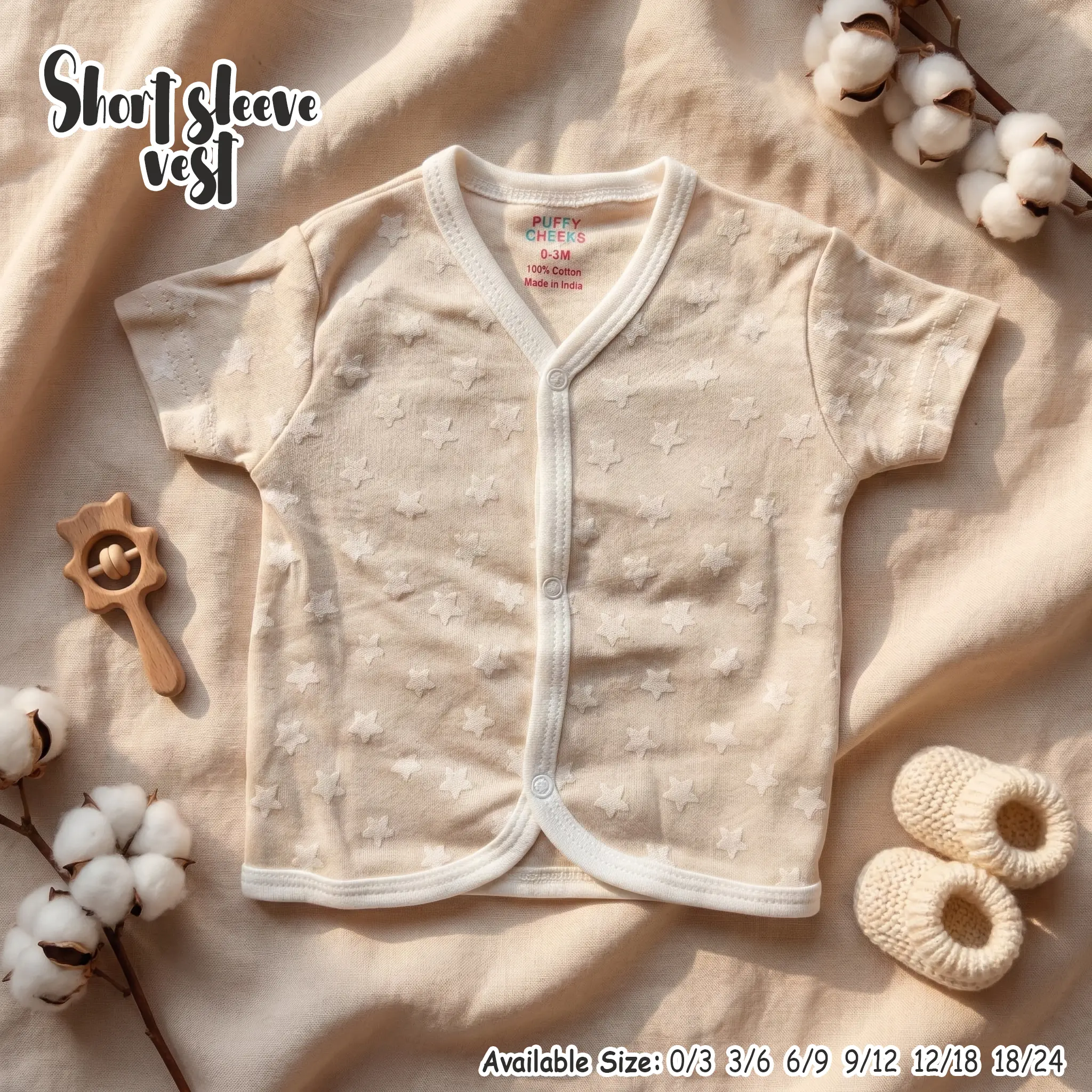 Puffy Cheeks 100% Cotton Baby Short Sleeve Vest - Image 5