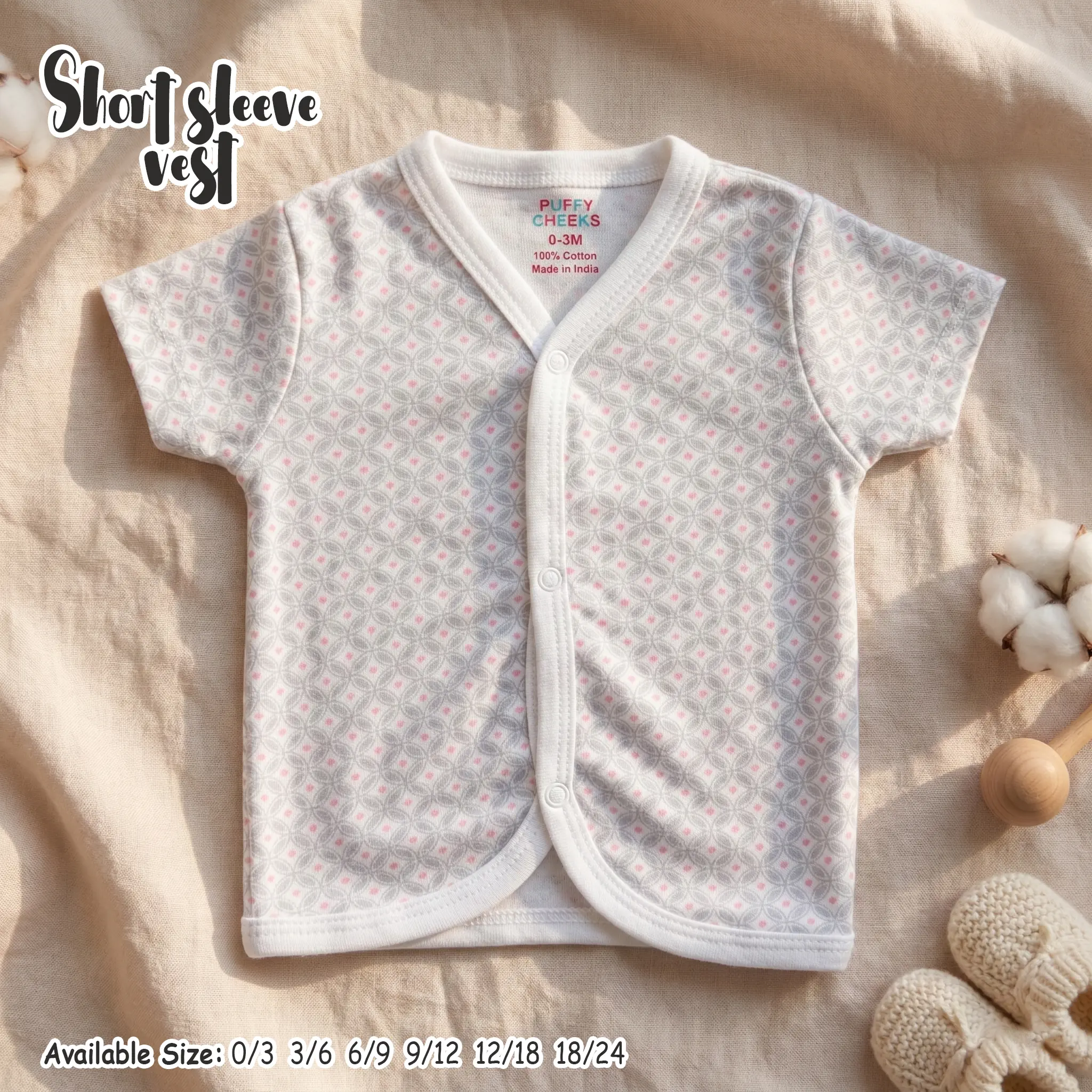 Puffy Cheeks 100% Cotton Baby Short Sleeve Vest - Image 6