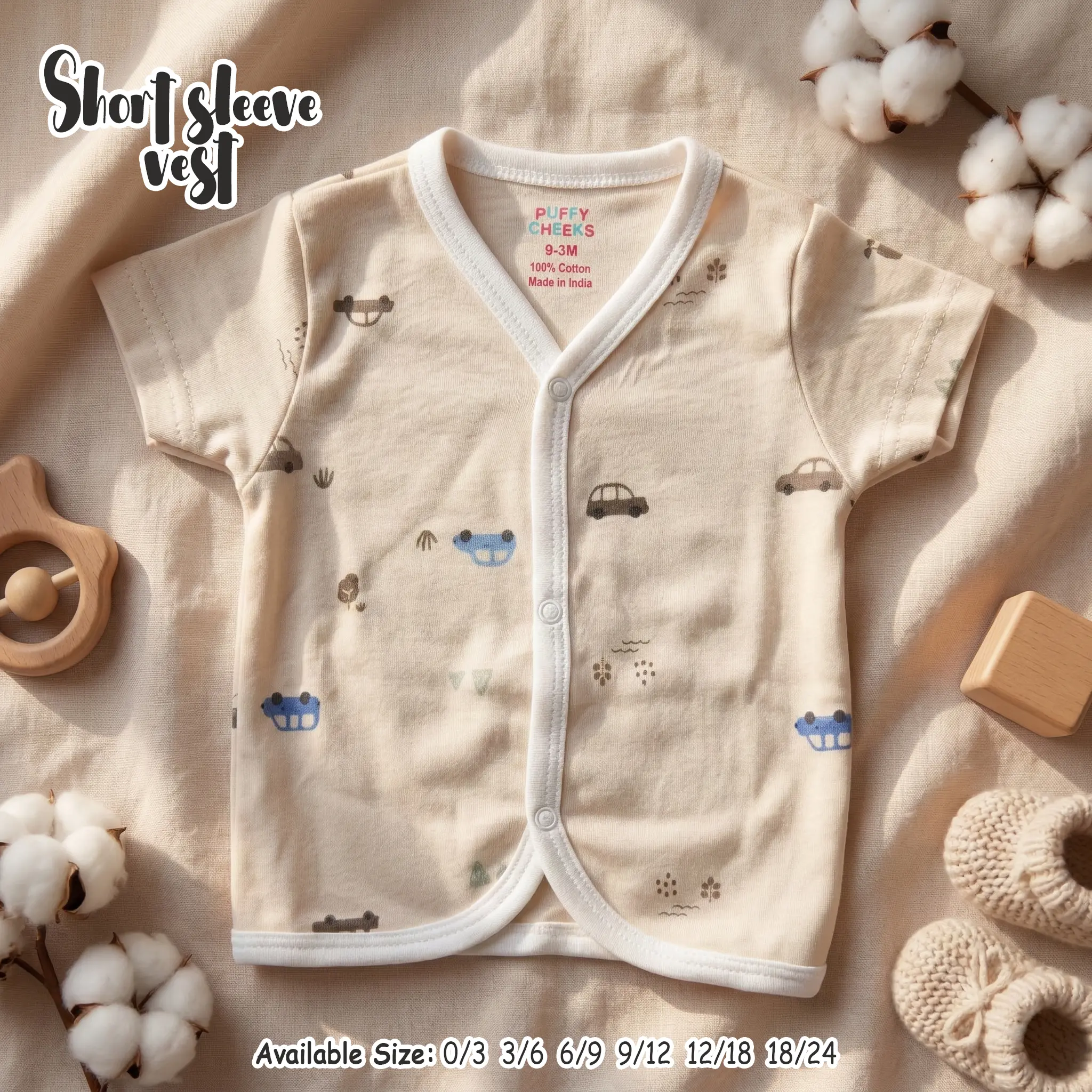 Puffy Cheeks 100% Cotton Baby Short Sleeve Vest - Image 2