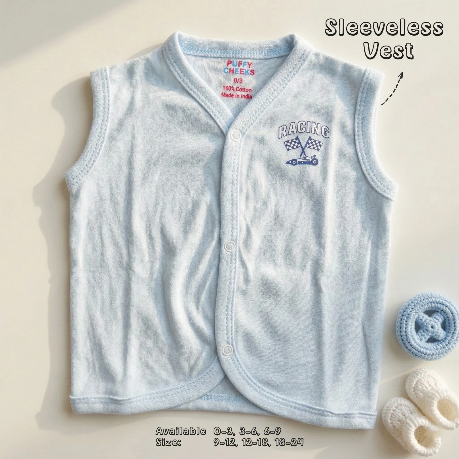 Puffy Cheeks 100% Cotton Baby Sleeveless Vest (6-Piece Value Pack) - Image 5