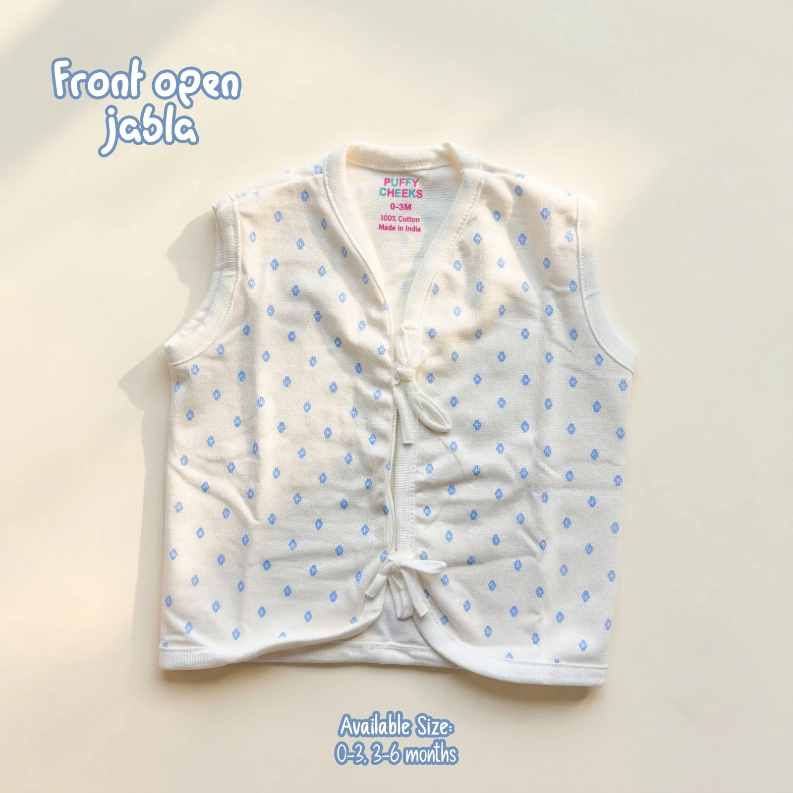Puffy Cheeks 100% Cotton Front Open Baby Jabla Sleeveless Vest (6-Piece Value Pack) - Image 2