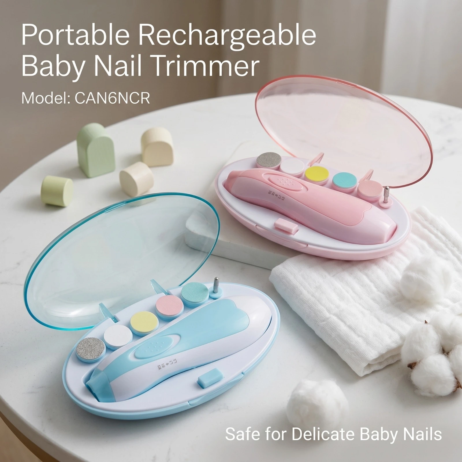 Portable Rechargeable Baby Nail Trimmer (Model CAN6NCR) – Electric Baby Nail File Kit with Multiple Grinding Heads for Gentle Care of Tiny Nails - Image 2